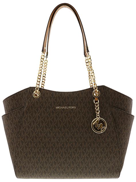 michael kors jet set chain signature shoulder tote brown|Michael Kors jet set saffiano.